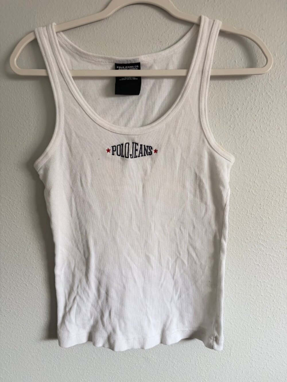 Polo Jeans Co. Ralph Lauren White Ribbed Logo Tank Top Size L